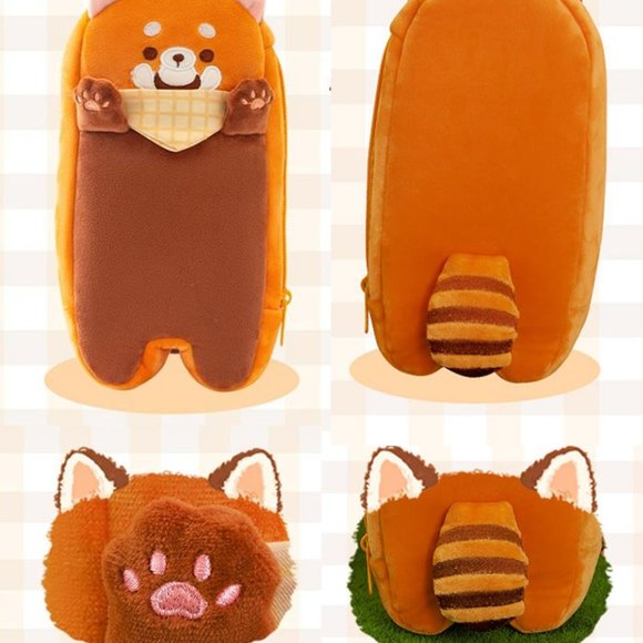 Red Panda Plush Pencil Case | Kawaii School Pouch Office Organizer Storage - Picture 5 of 9